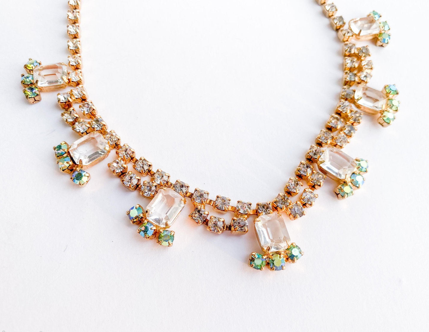 1950s Rhinestone Choker Necklace, Aurora Borealis Crystals