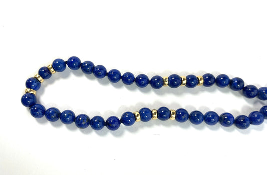 1980s Lapis Lazuli Beaded Necklace | 80s Blue Single Strand Lapis Necklace