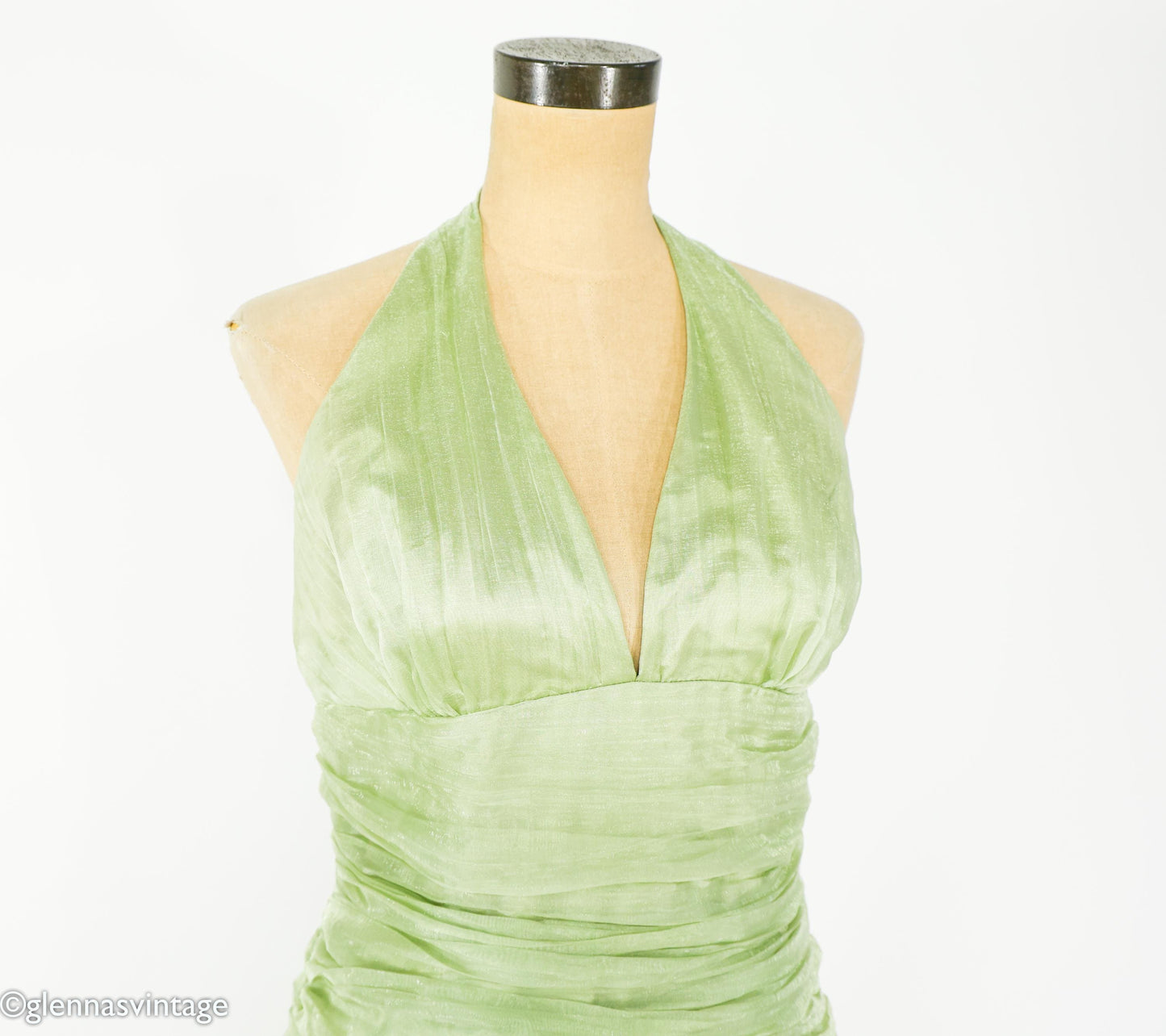 1990s Green Halter Evening Gown Dress, Medium