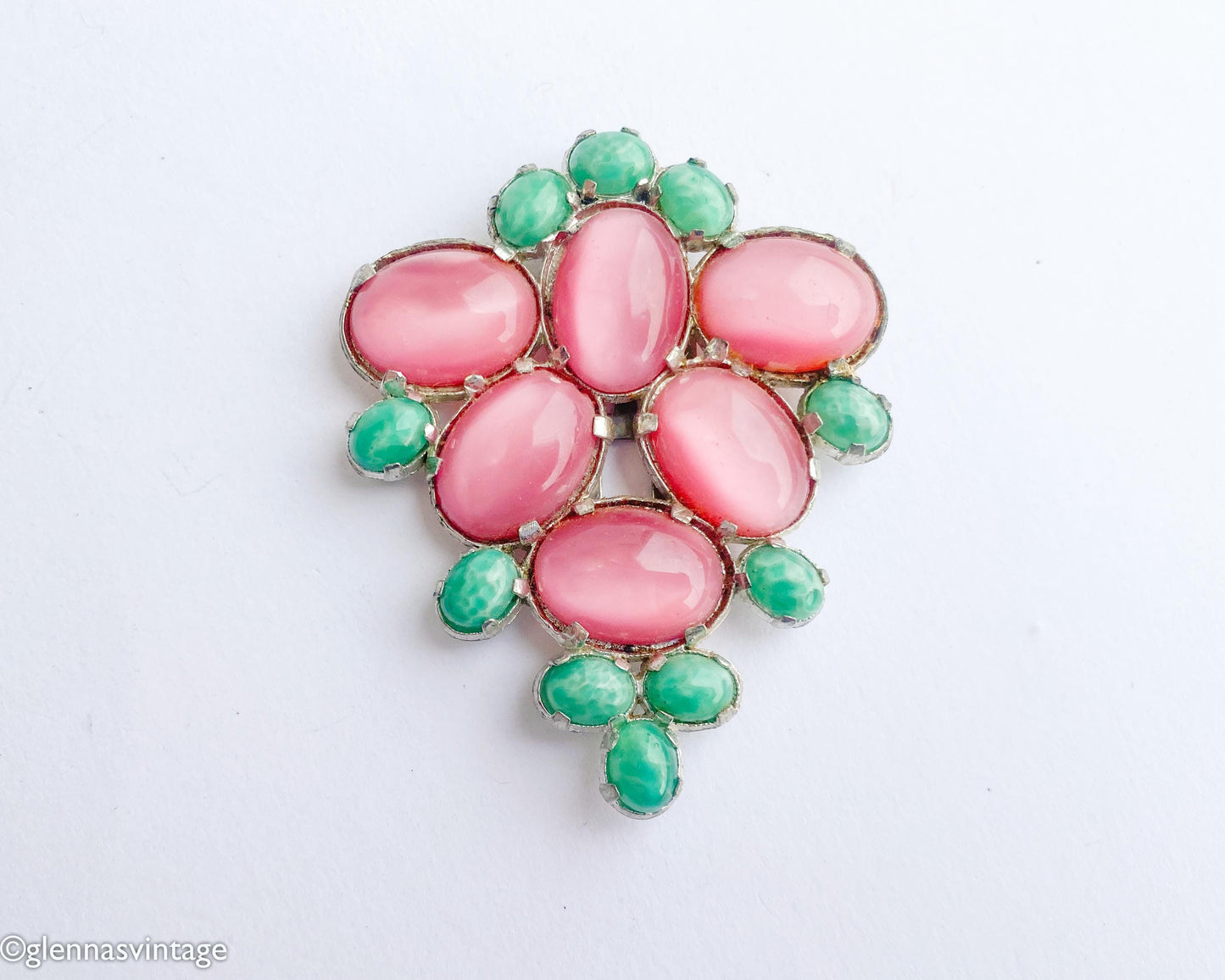 1920s Pink & Green Glass Dress Clip