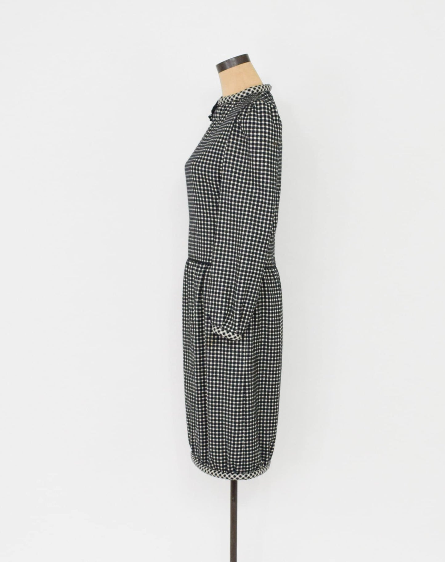1980s Nina Ricci Black Checked Wool Dress, Medium