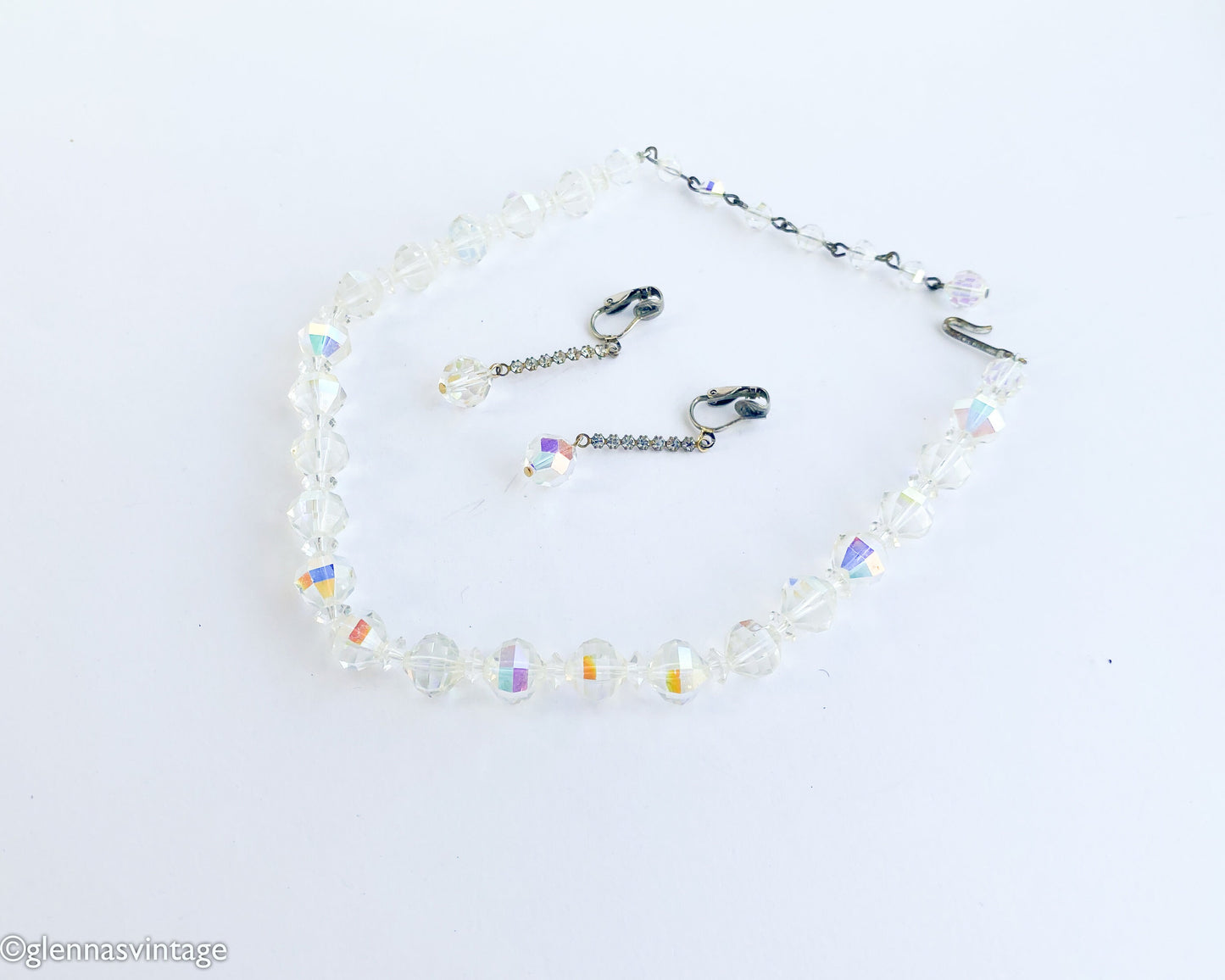 1950s Laguna Crystal Necklace Set | 50s Iridescent Crystal Necklace & Earrings | Laguna