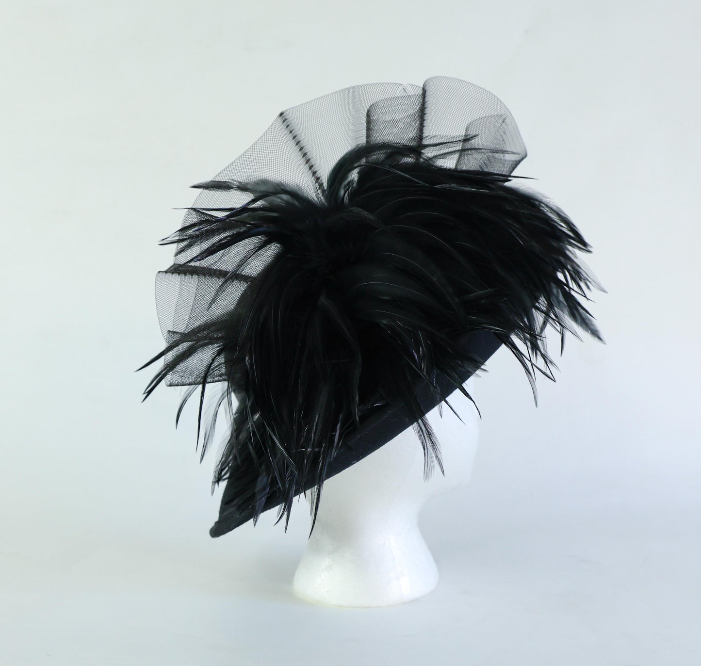 1980s Black Wide Brim Feather Hat
