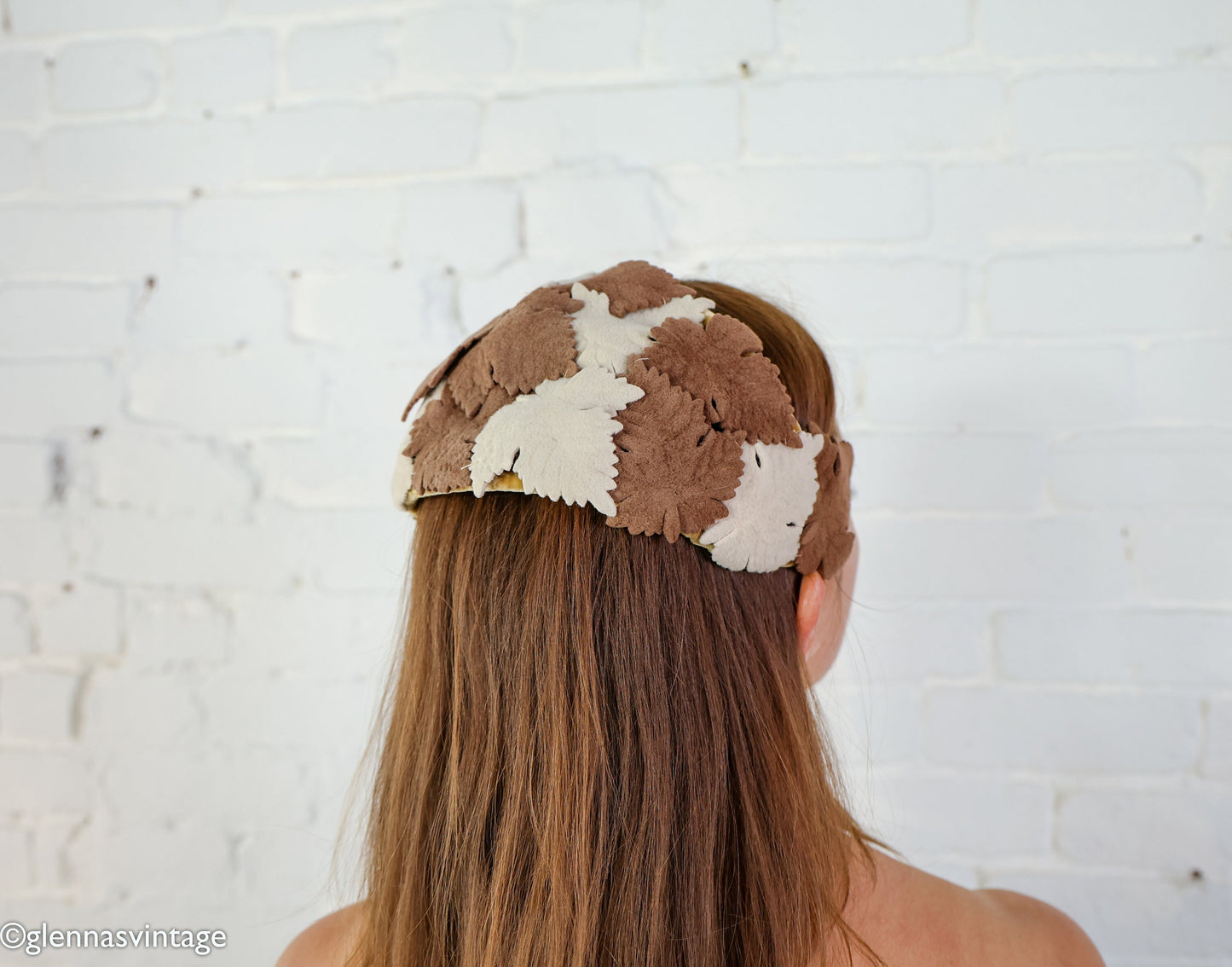 1950s Brown & Beige Felt Leaf Fascinator Hat Headpiece