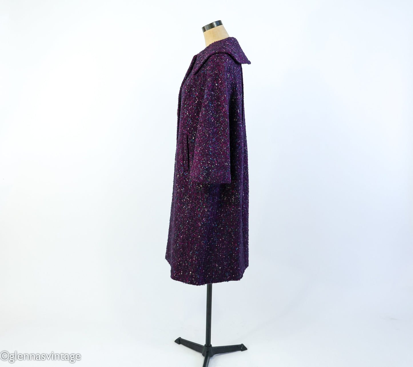 1950s Purple Wool Coat | 50s Purple Tweed Wool Coat | Purple Boucle Wool Coat | Large