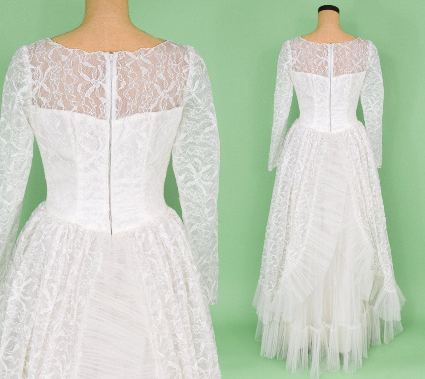1950s White Lace Wedding Gown, New Look Style, Medium