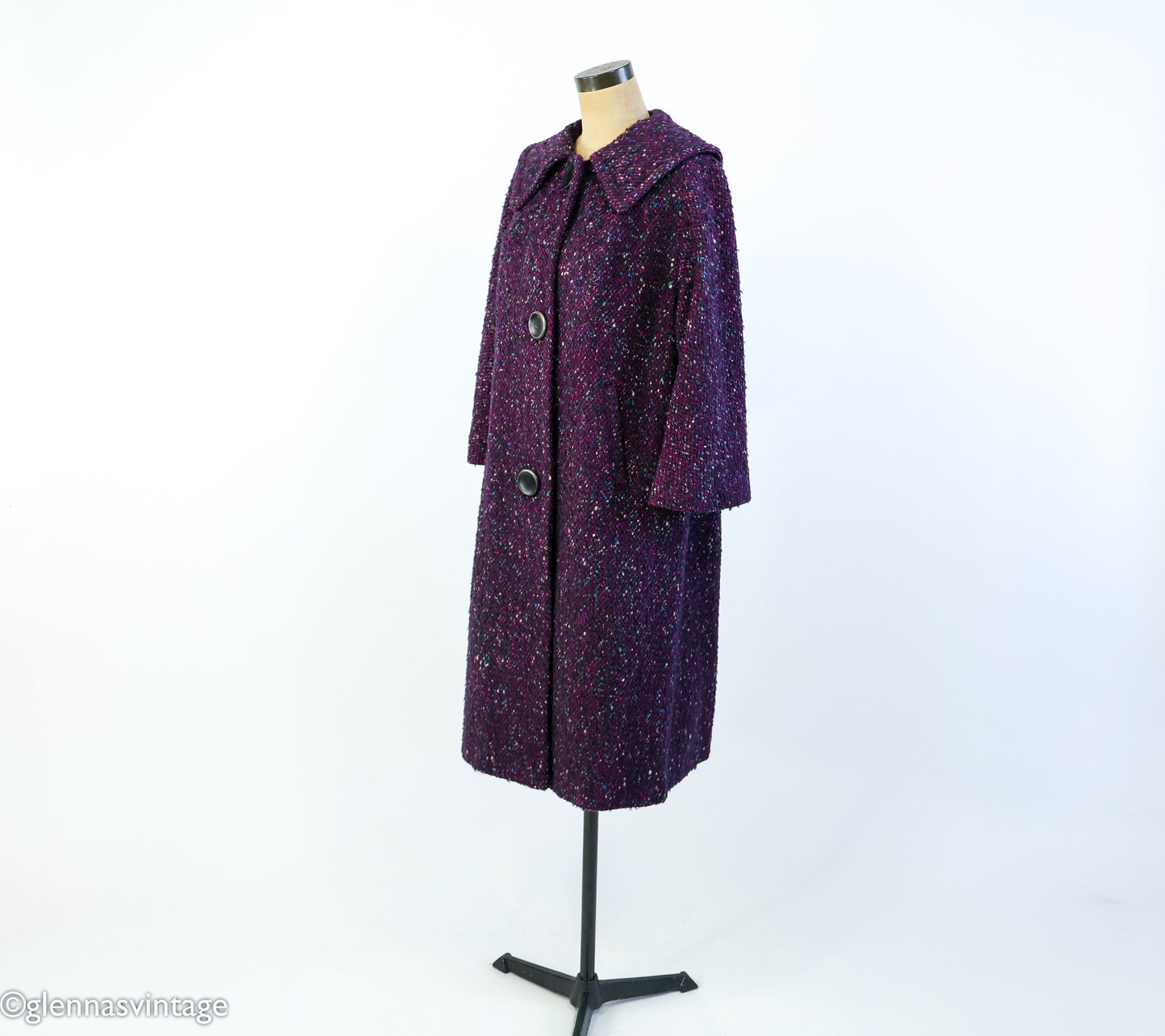 1950s Purple Wool Coat | 50s Purple Tweed Wool Coat | Purple Boucle Wool Coat | Large