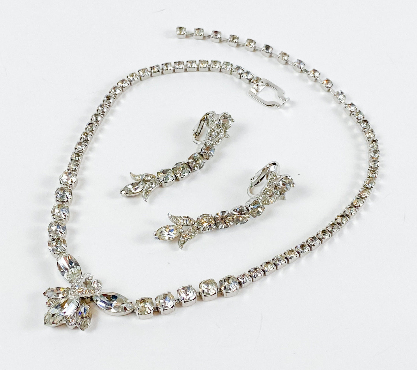 1950s Eisenberg Rhinestone Necklace and Earrings Set