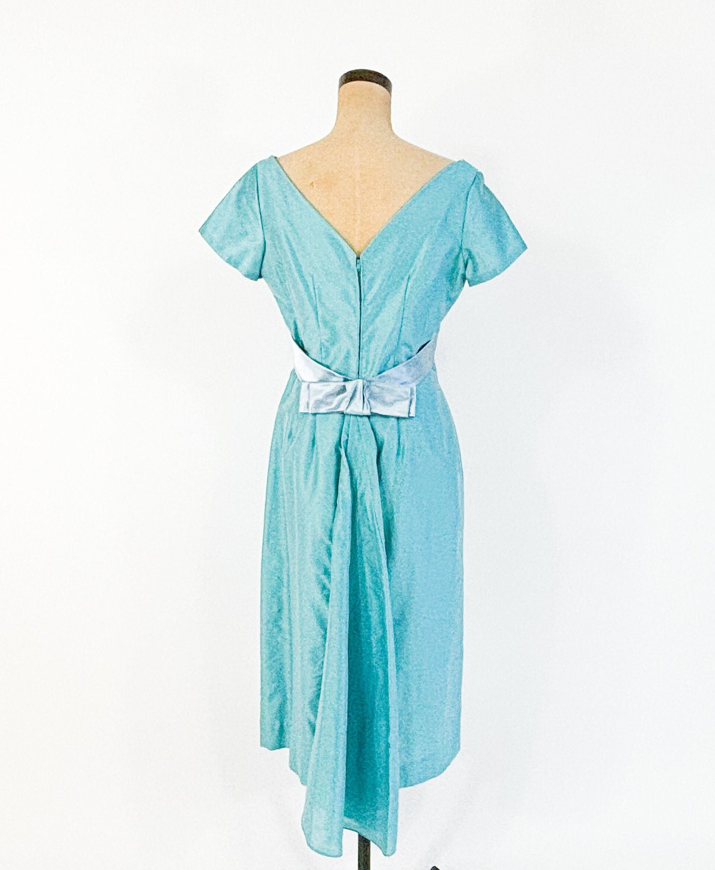 1950s Turquoise Blue Evening Cocktail Dress, Medium