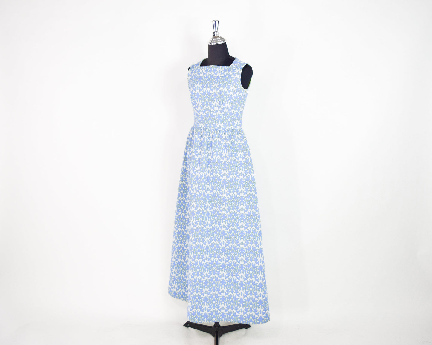 1970s Blue Floral Maxi Dress & Jacket | 70s Sky Blue Maxi Dress Set |  BELFRY | Medium