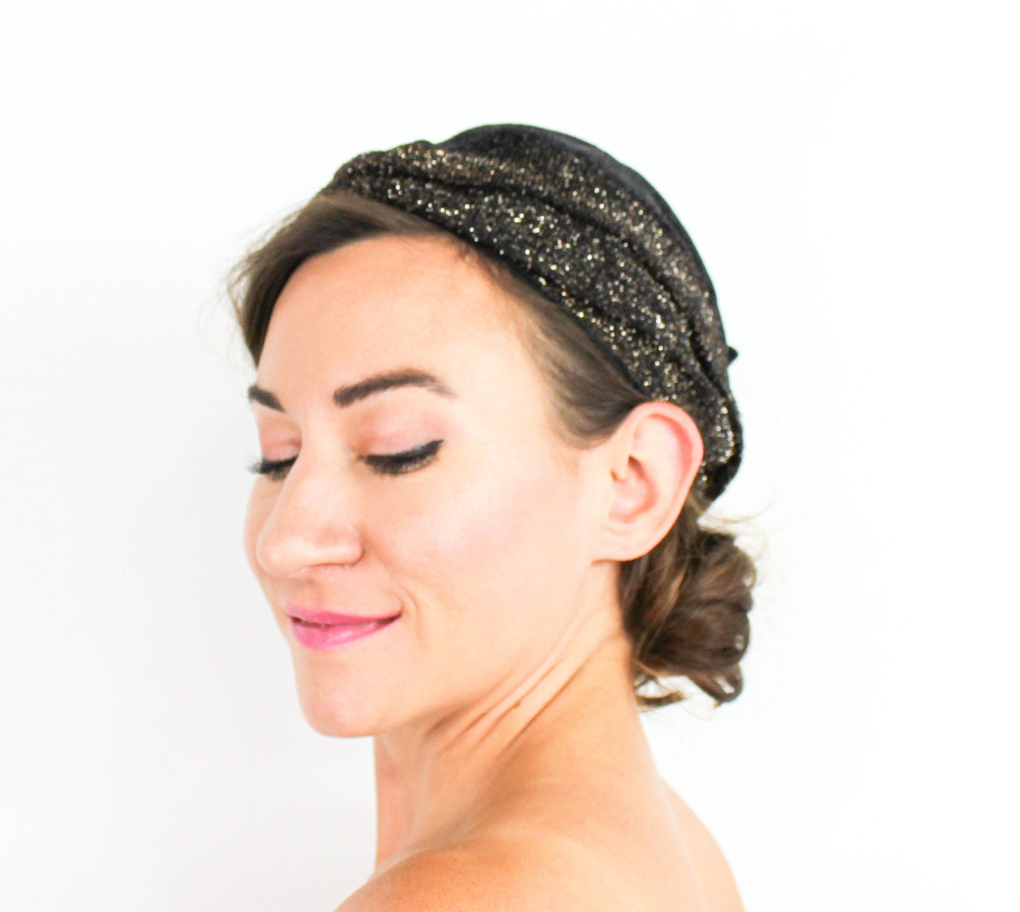1920s Black Lamé Flapper Hat