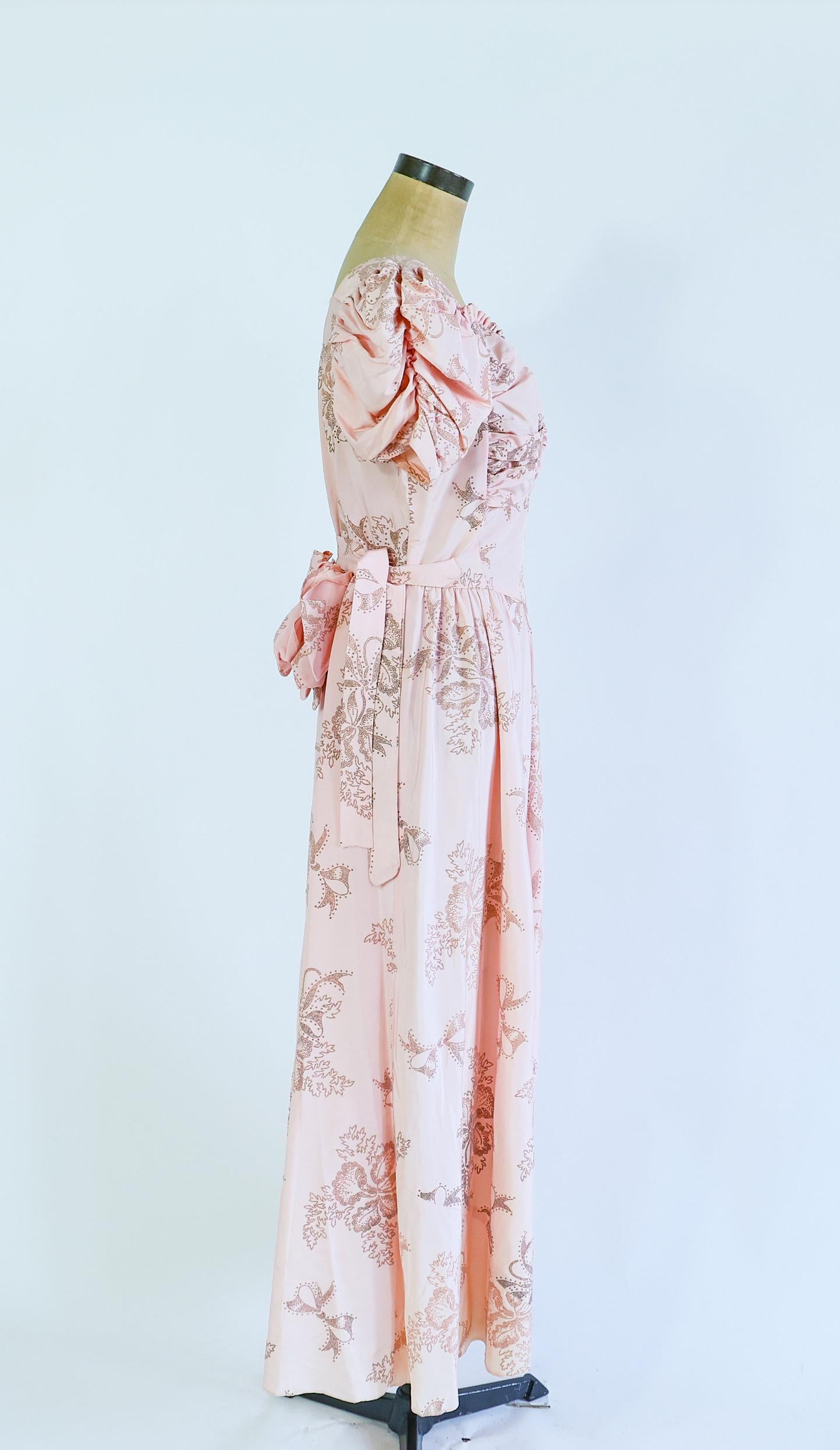 1940s Peach Floral Evening Gown, Medium