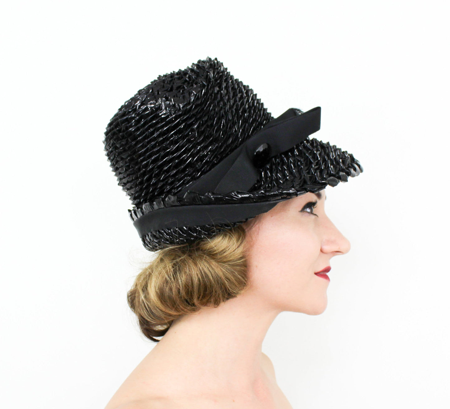 Mr John Jr 1960s Black Raffia Hat | Asymmetric Straw Hat