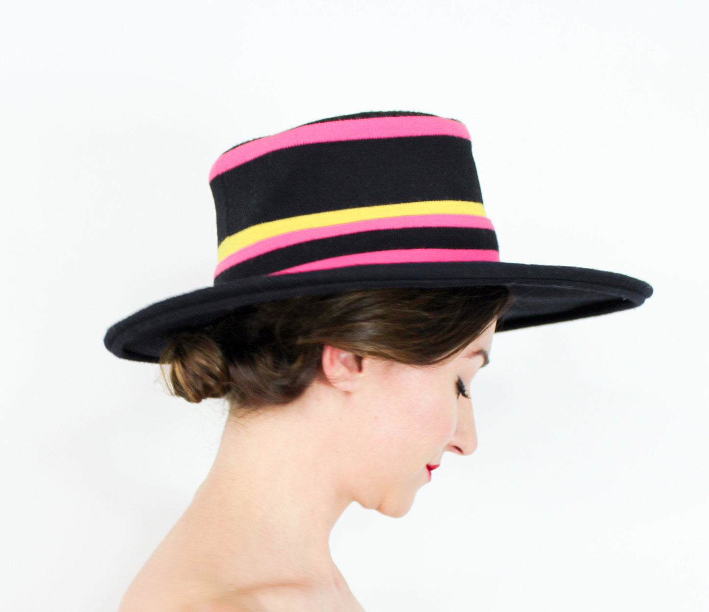 1980s Mr. Blackwell Pink Stripe Wool Hat