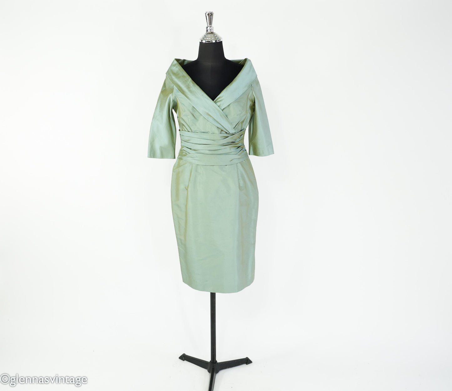 1950s Green Shantung Silk Cocktail Dress, Medium