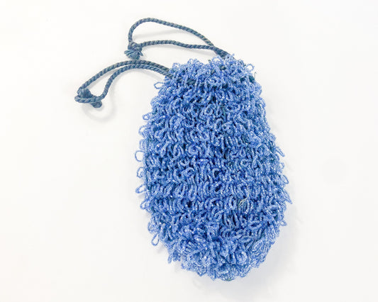 1900s Blue Beaded Evening Bag | Antique Drawstring Pouch