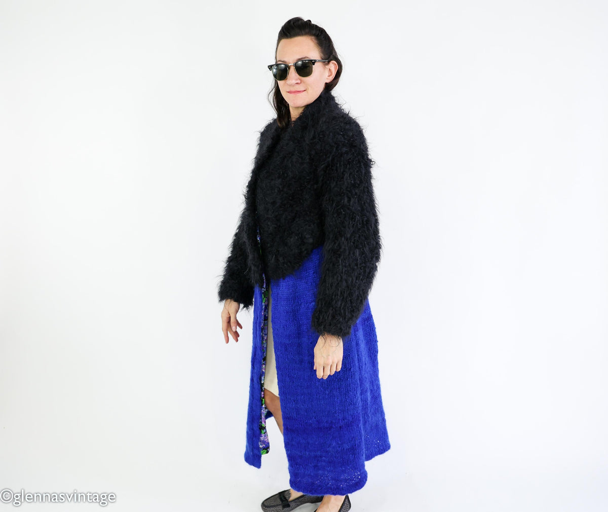1980s Mohair Knit Coat | Royal Blue & Black Sweater
