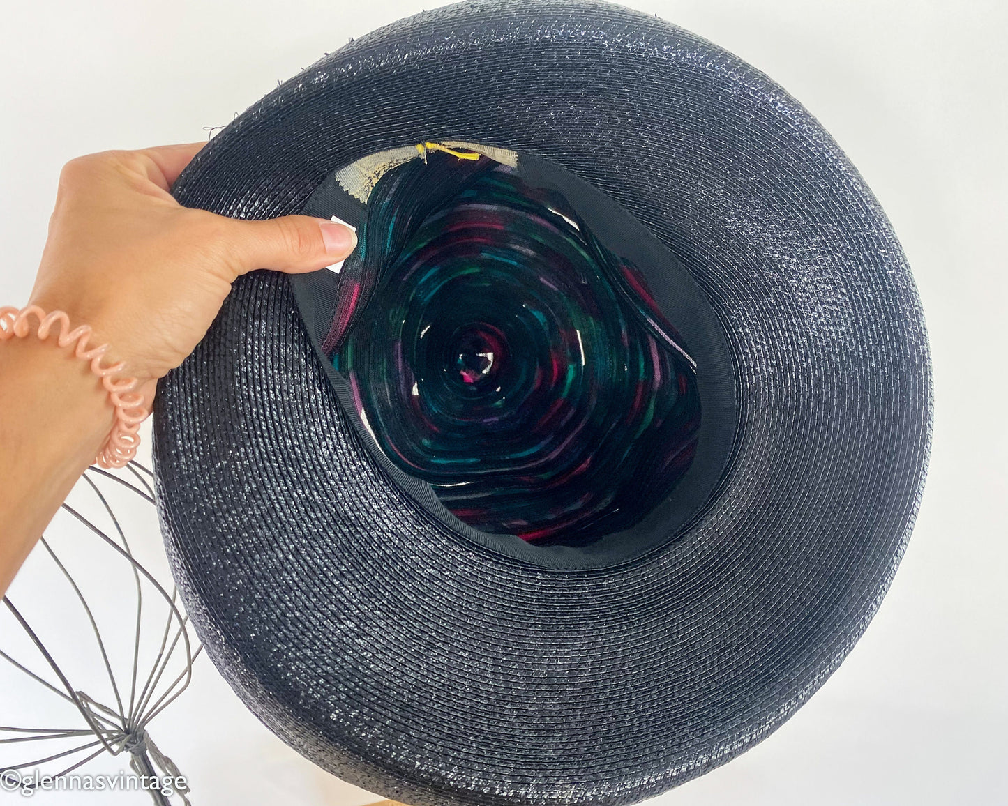 1960s Turquoise Print Silk High Crown Hat