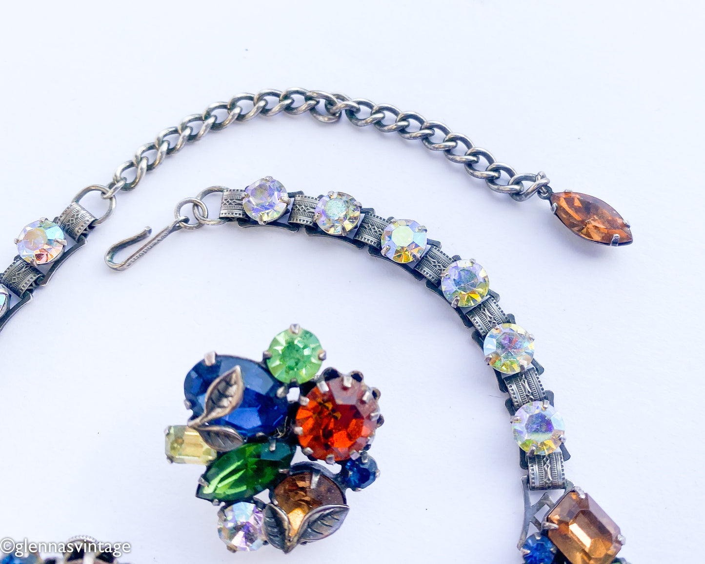 Vendôme | 1940s Rhinestone Necklace Earrings Jewelry Set | 40s Autumn Rhinestone Evening Necklace Set | Vendôme