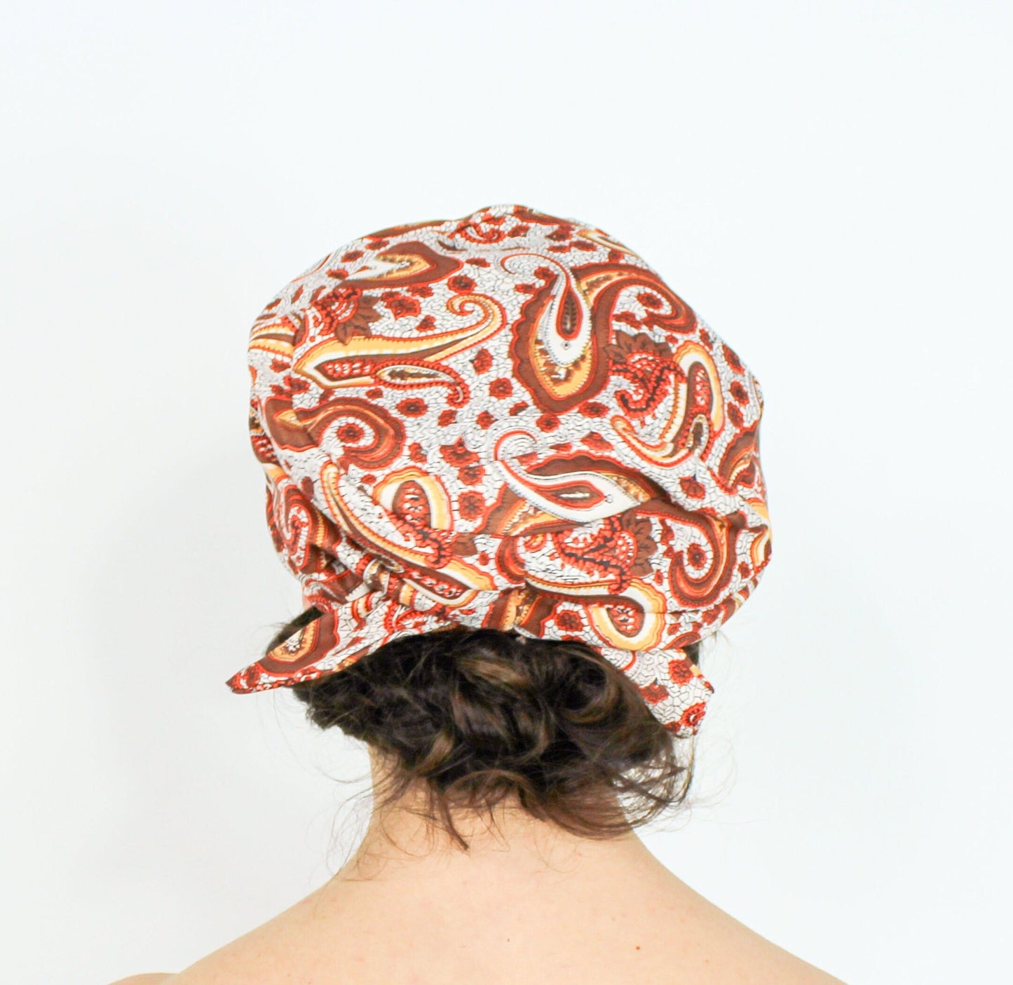 1950s Orange Paisley Print Turban Hat