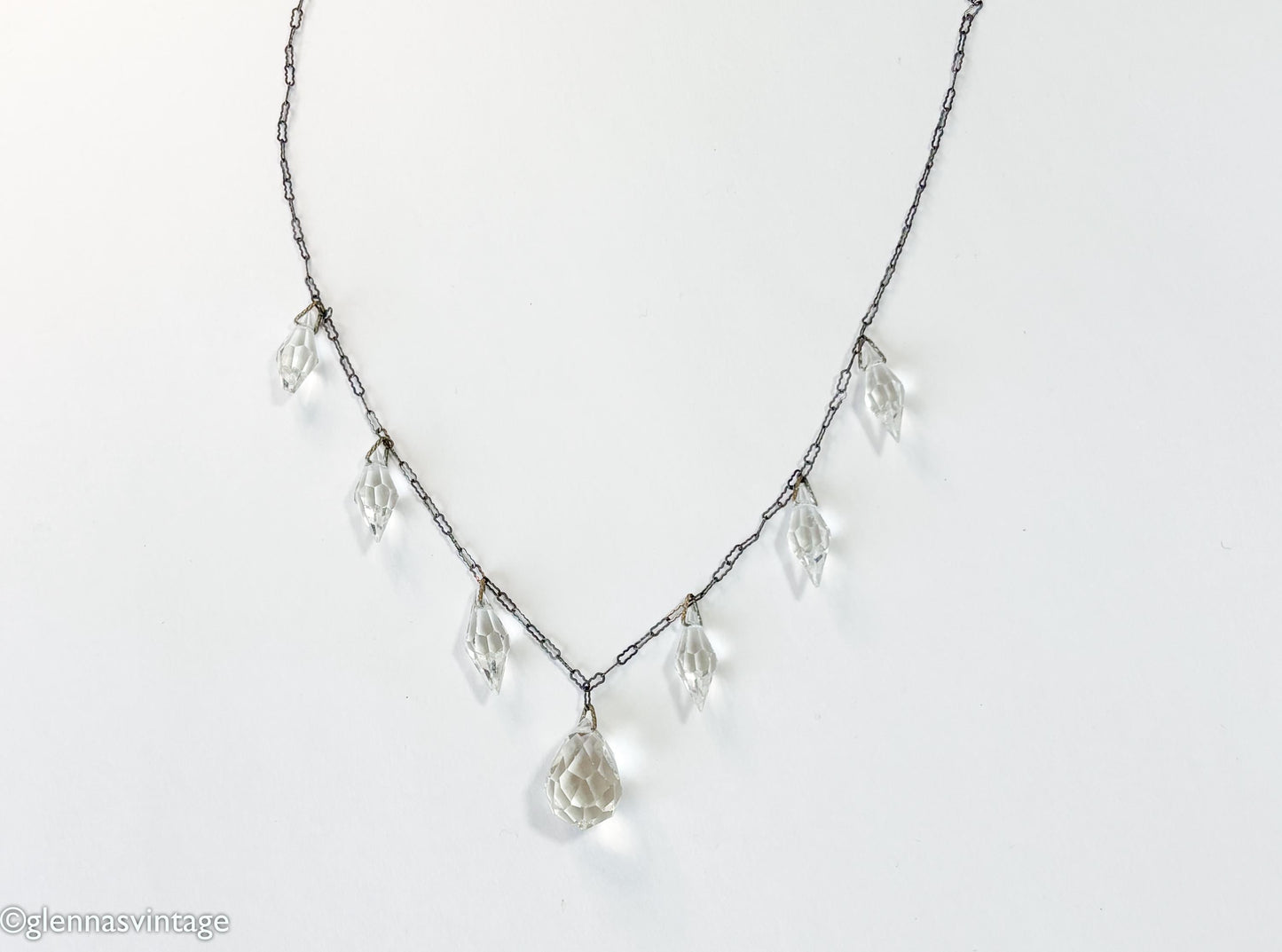 1930s Crystal Glass Pendant Necklace, Vintage Drop Necklace