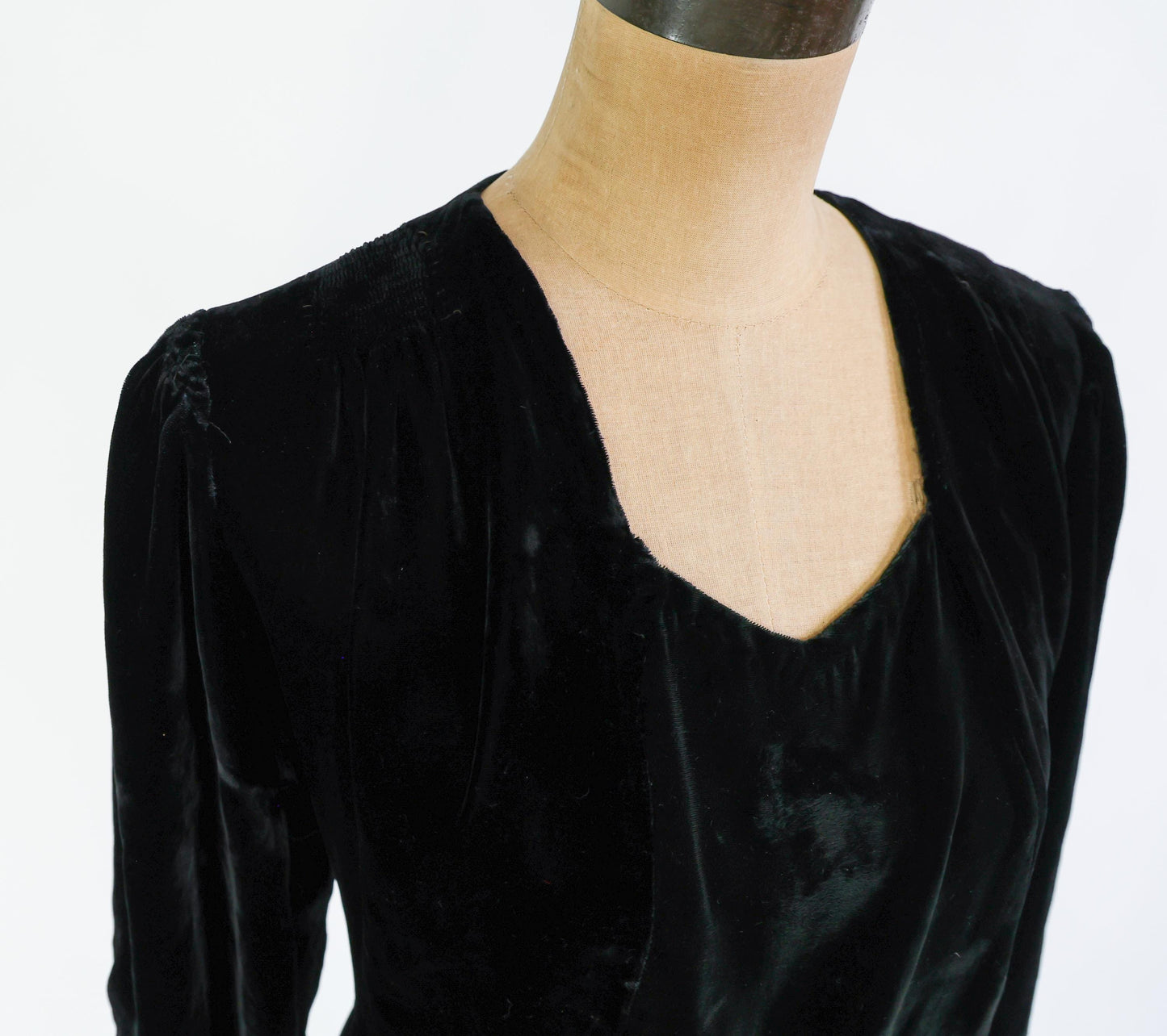 1930s Black Silk Velvet Evening Gown, 40" Waist