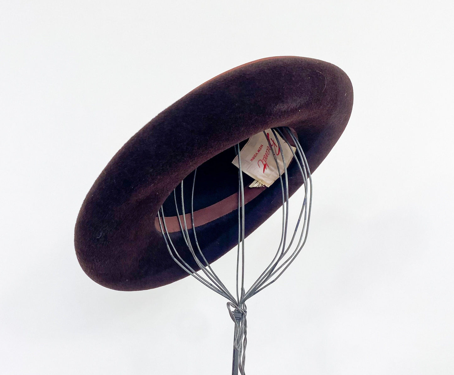 1950s Brown Wool Velour Saucer Hat