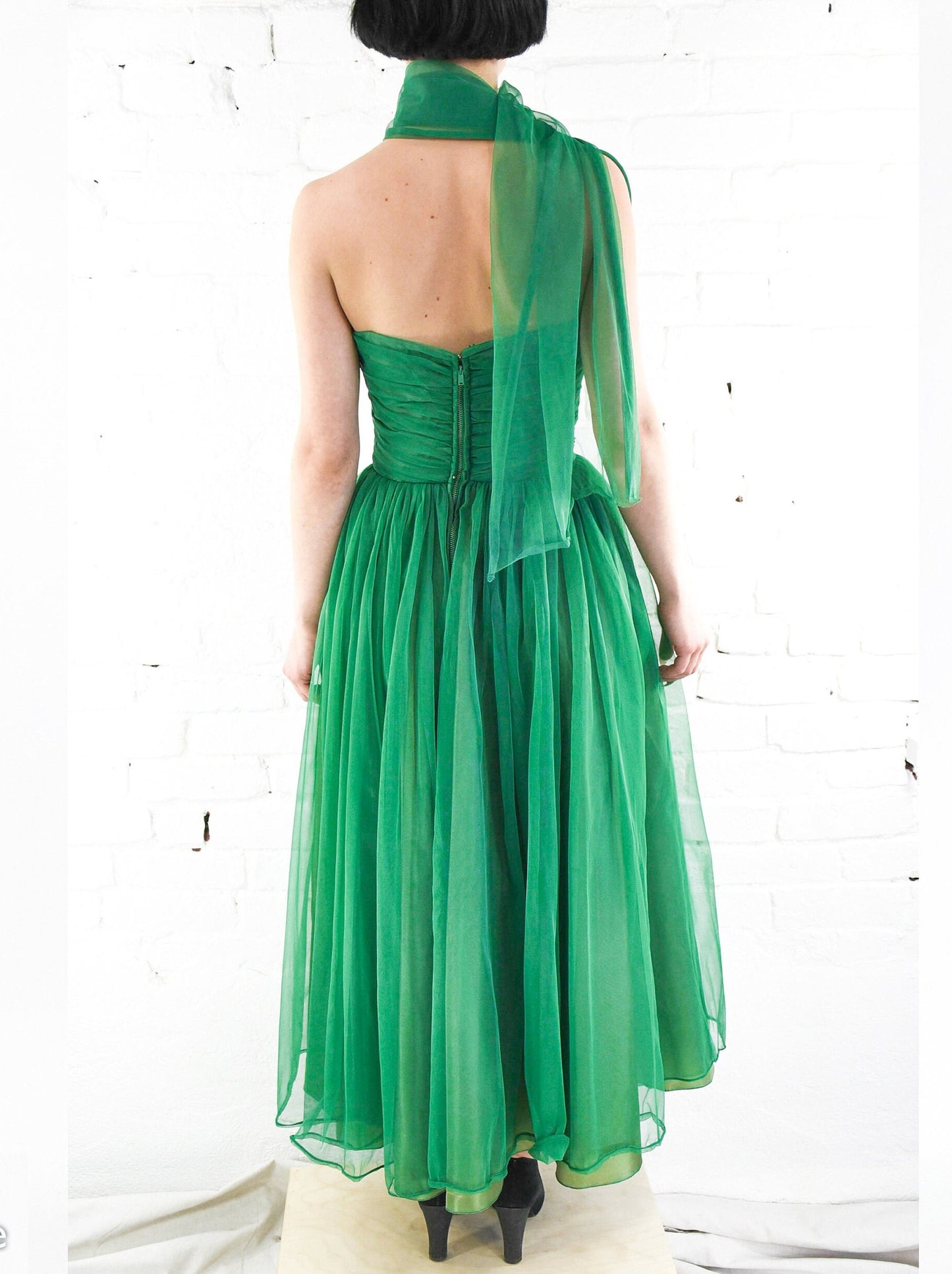 1950s Emerald Green Evening Dress, Extra Small