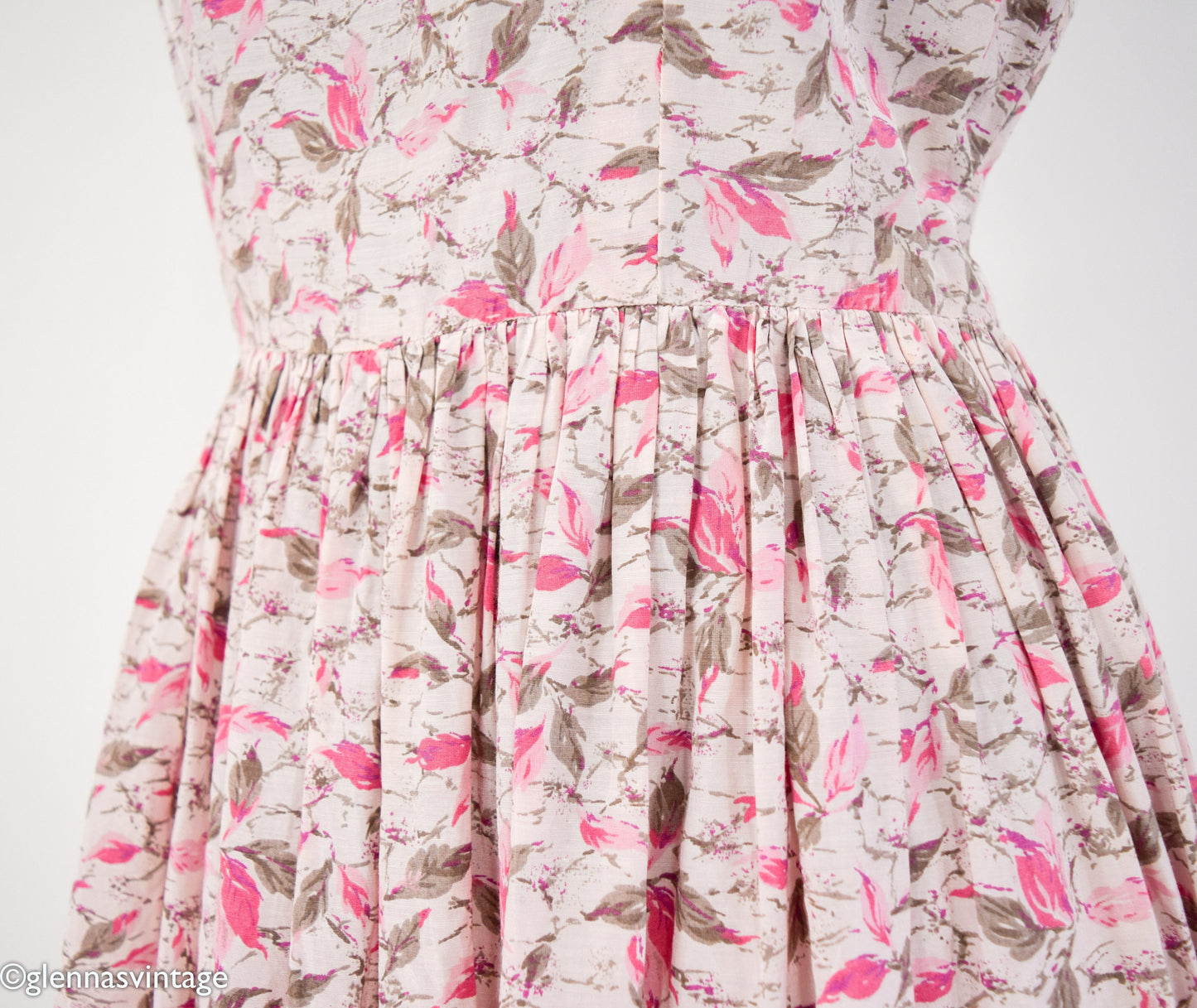 1950s Pink Floral Print Rayon Day Dress, Medium