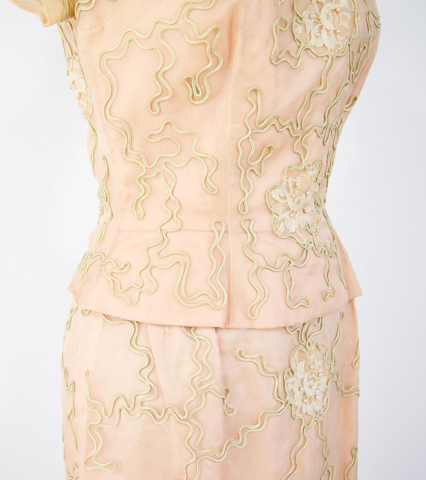 1950s Beige Lace Cocktail Dress,  Medium