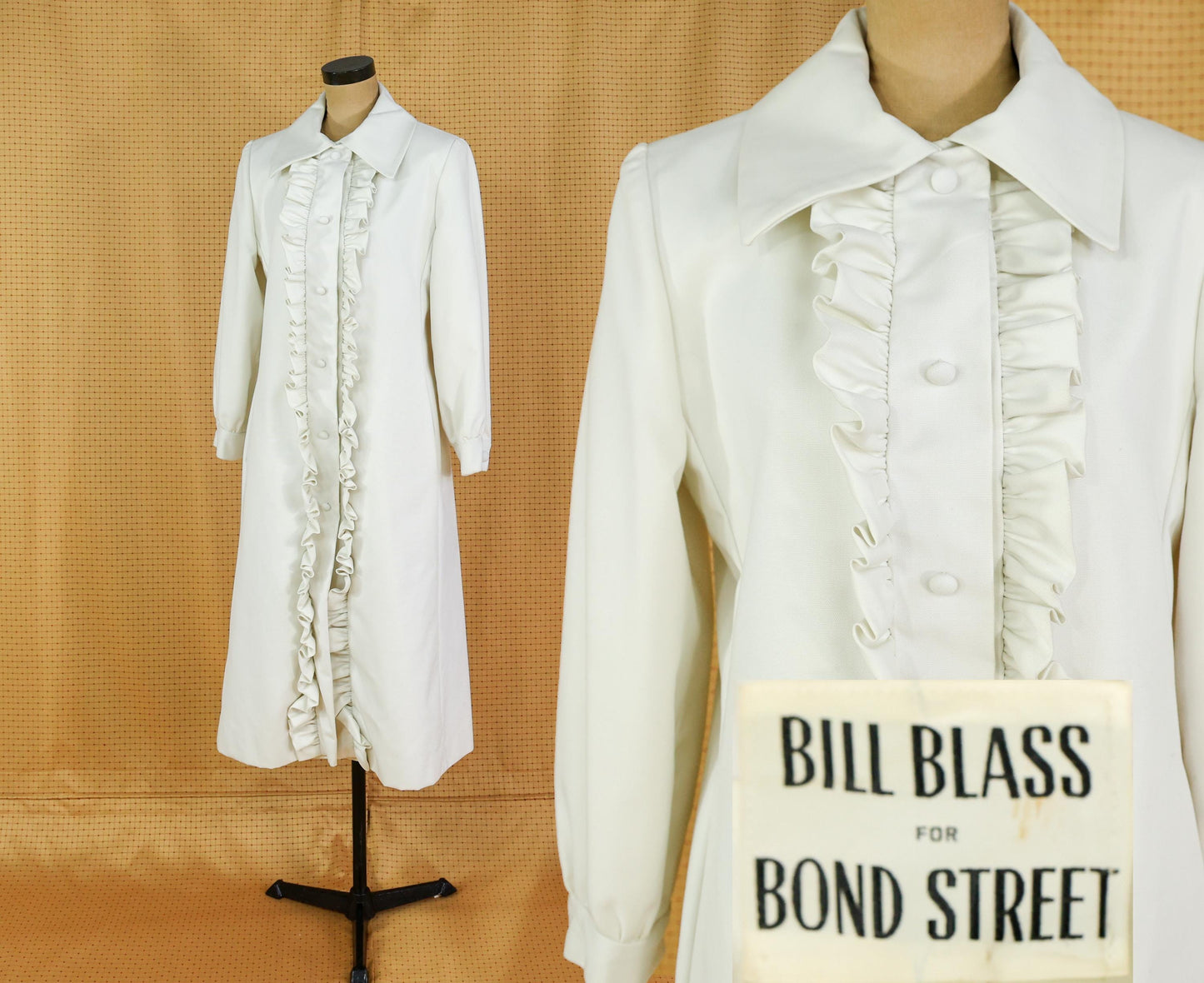Bill Blass White Wedding Coat, 1960s Vintage Wedding Dress Coat, Large