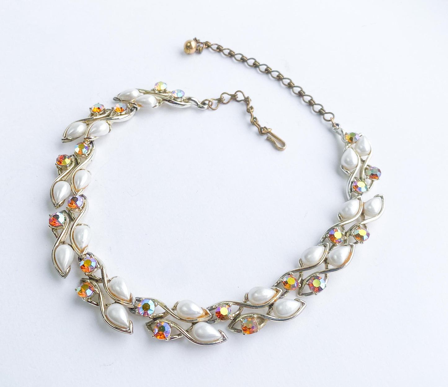 1950s BSK Rhinestone Evening Necklace l Topaz & Pearl Choker