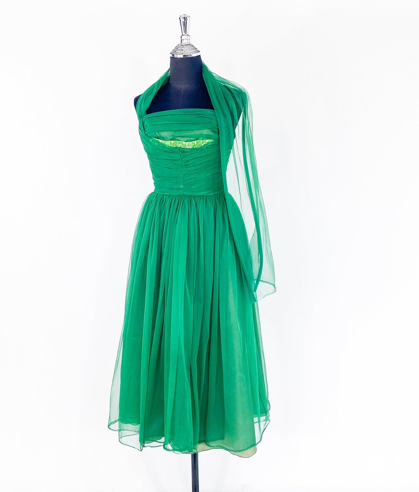 1950s Emerald Green Evening Dress, Extra Small