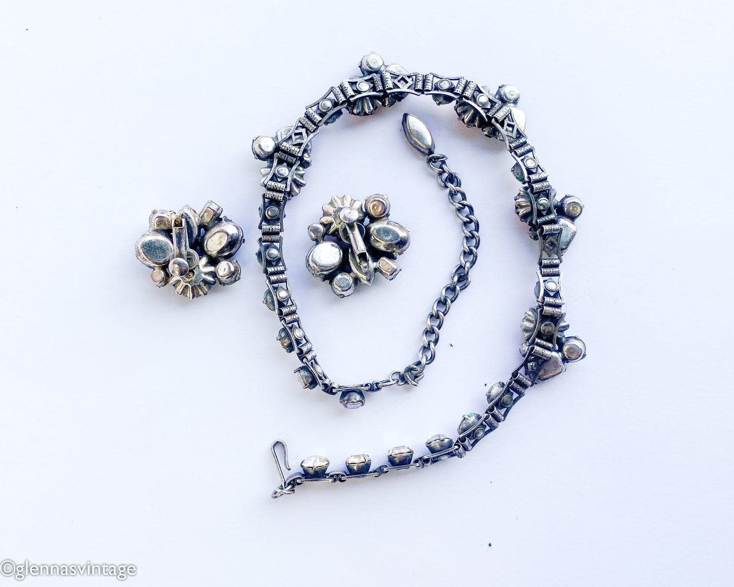 Vendôme | 1940s Rhinestone Necklace Earrings Jewelry Set | 40s Autumn Rhinestone Evening Necklace Set | Vendôme