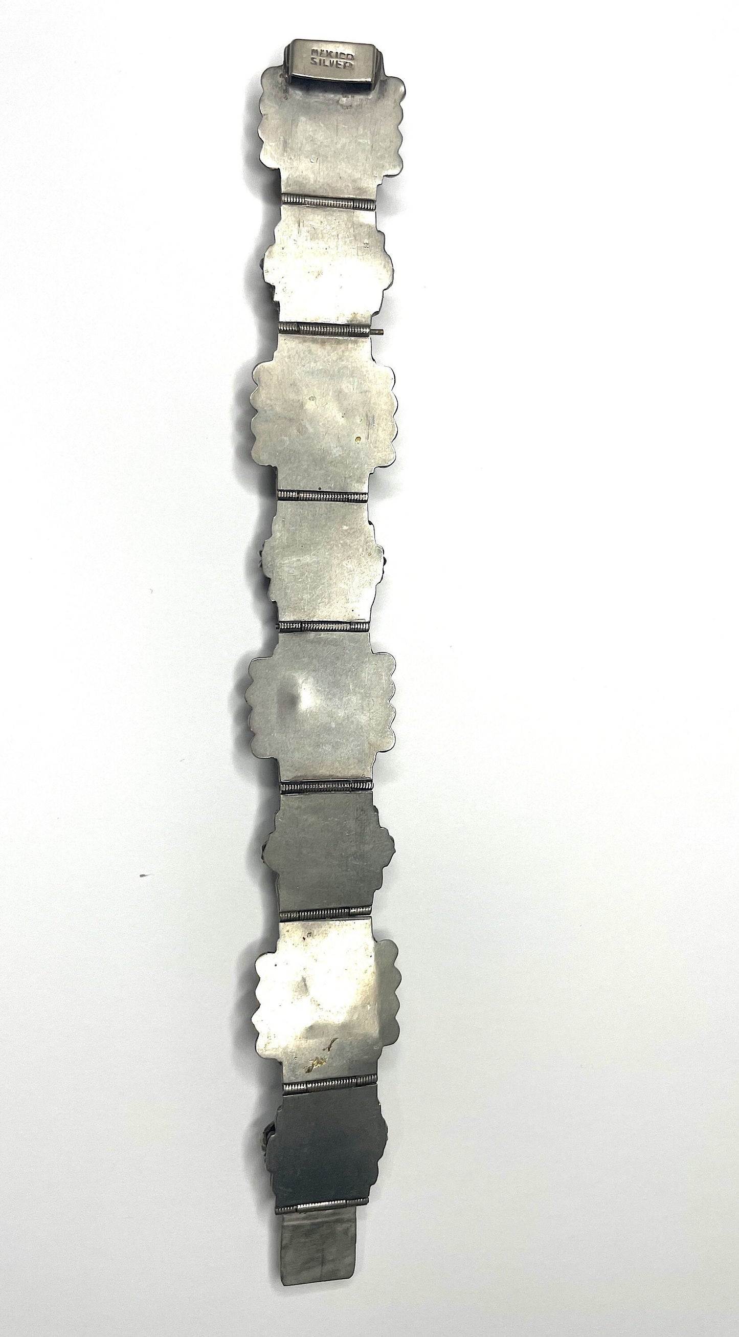 1940s Green Onyx Sterling Silver Bracelet | 40s Sterling Silver Bracelet | Mexico Silver Panel Bracelet