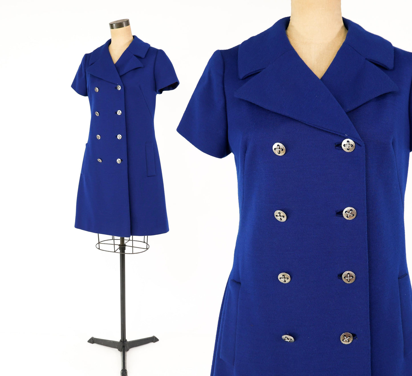 1960s Navy Blue Wool Dress | Navy Knit Shift,  Large