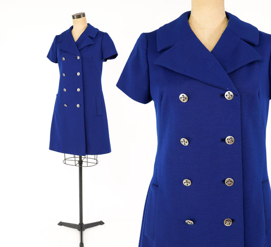 1960s Navy Blue Wool Dress | Navy Knit Shift,  Large