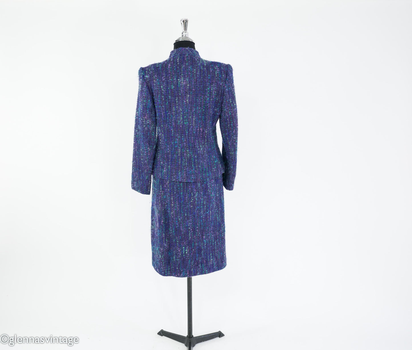 1960s Blue Purple Wool Suit | 60s Purple Wool Tweed Skirt Suit | Jim Baldwin | Medium