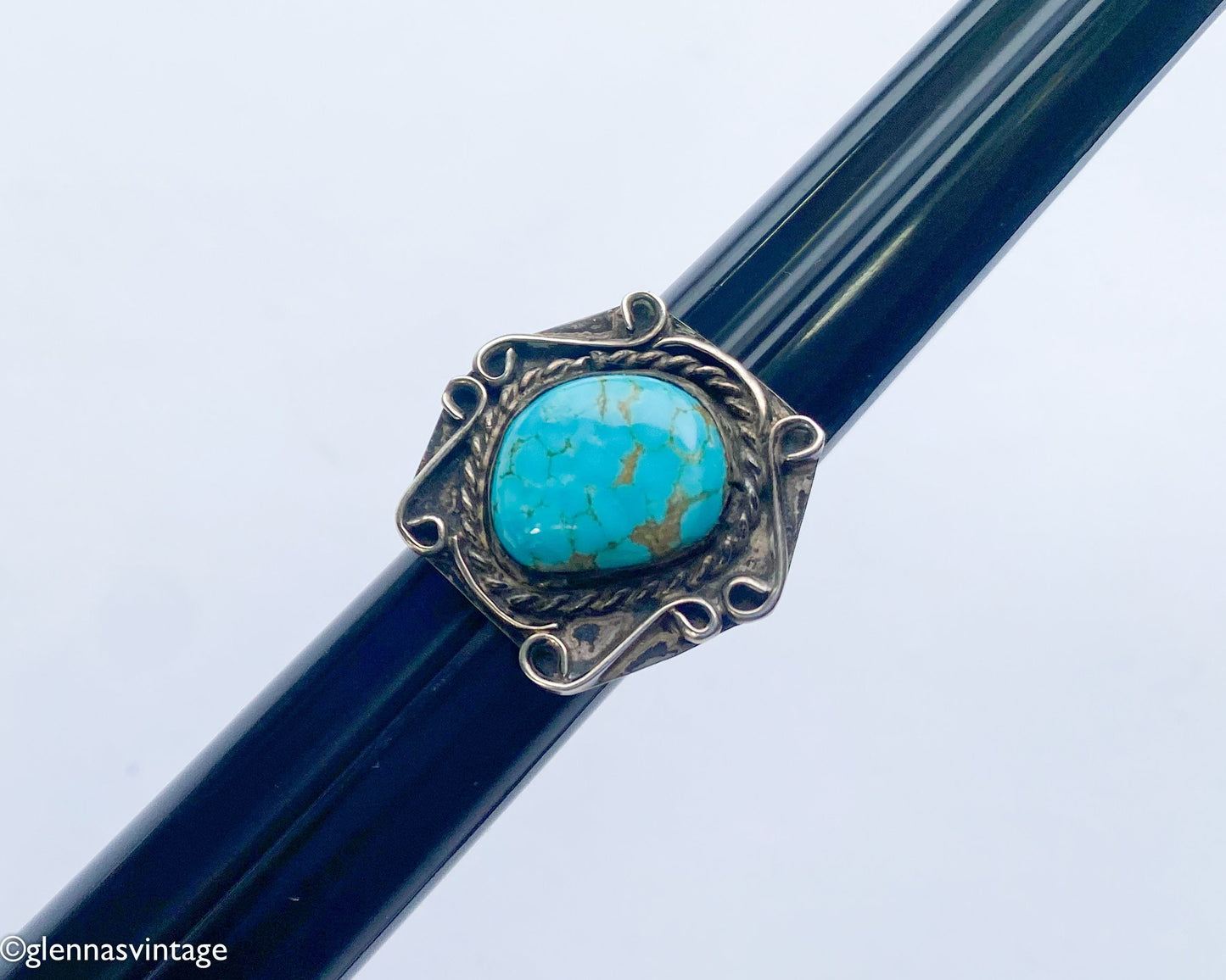 1950s Southwest Turquoise Sterling Silver Ring | Size 6 3/4