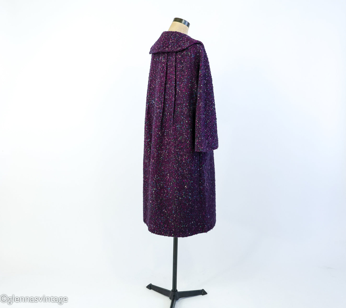1950s Purple Wool Coat | 50s Purple Tweed Wool Coat | Purple Boucle Wool Coat | Large