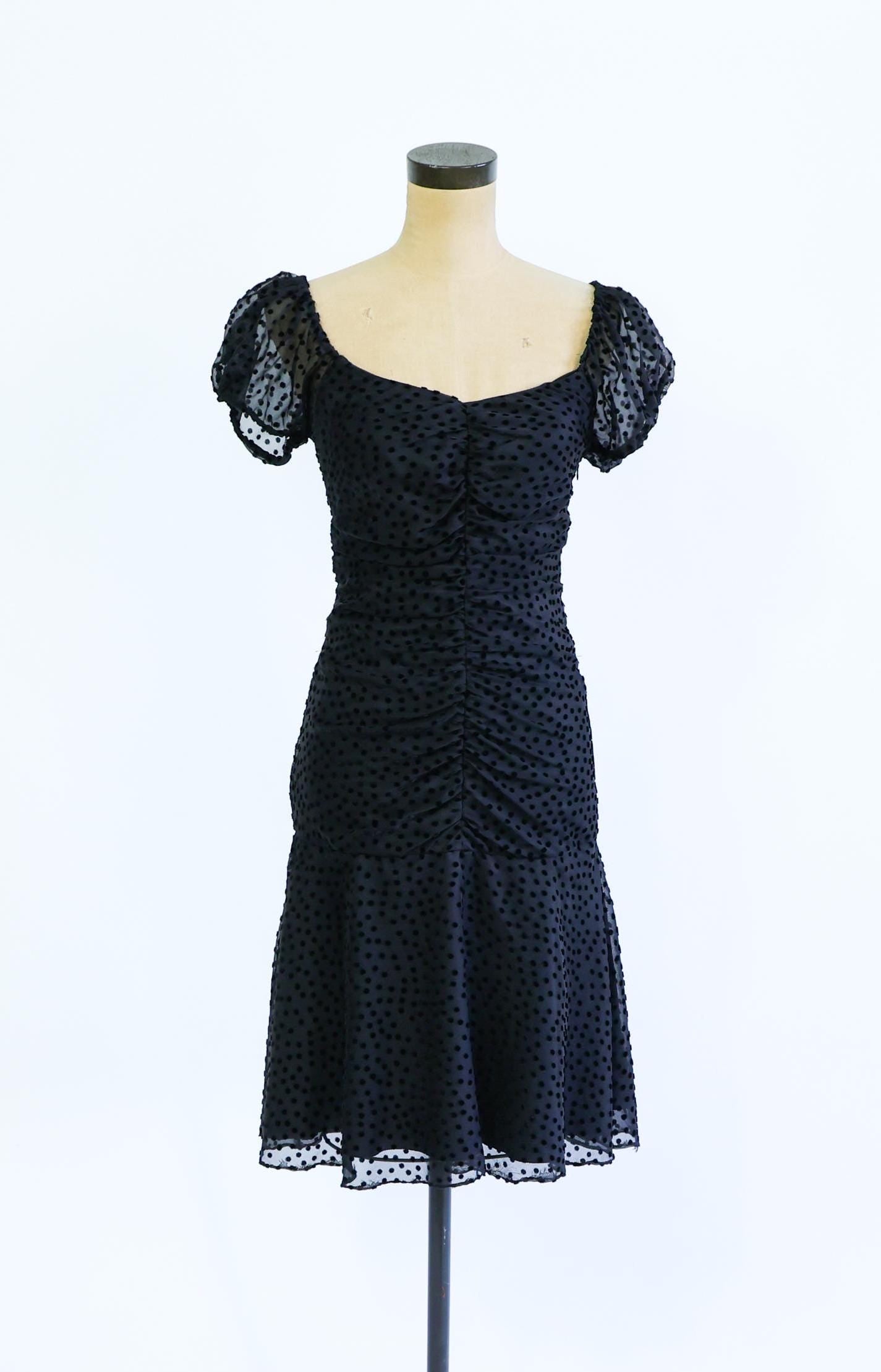 Betsey Johnson 1990s Black Polka Dot Party Dress, Small