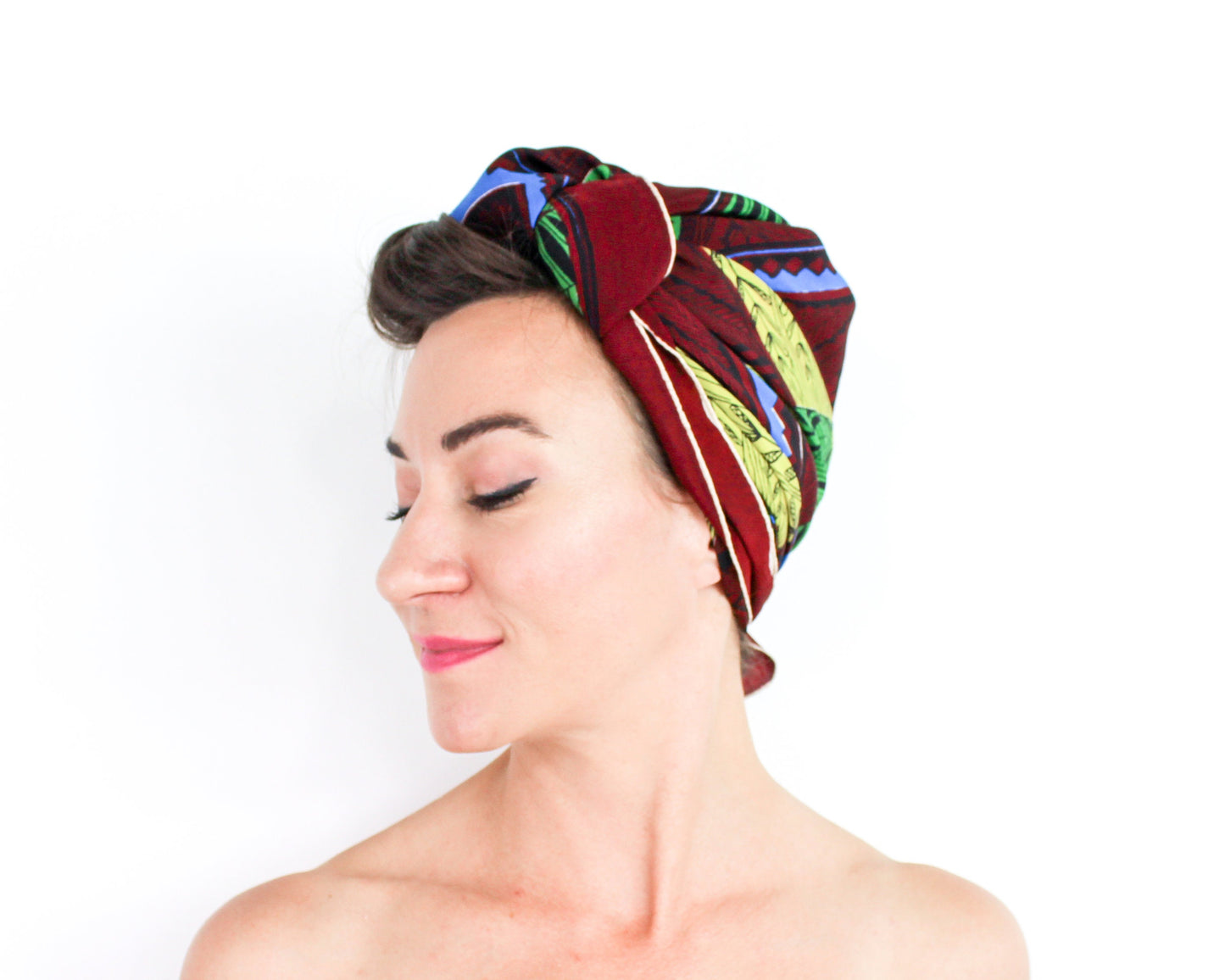 1950s Tiki Print Silk Scarf | Brown Checkerboard Headscarf