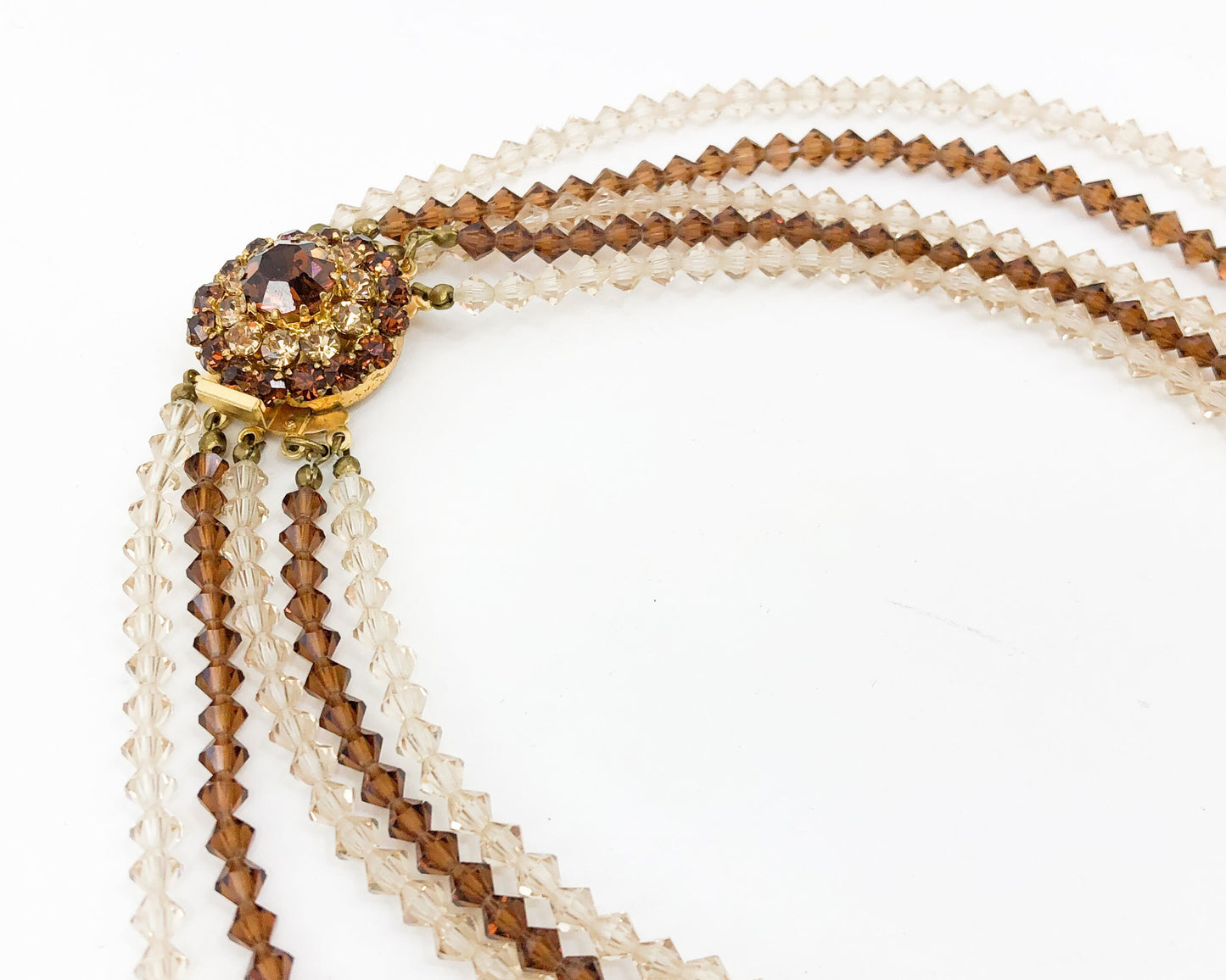 1950s Bronze Crystal Necklace | Amber Glass Evening Necklace