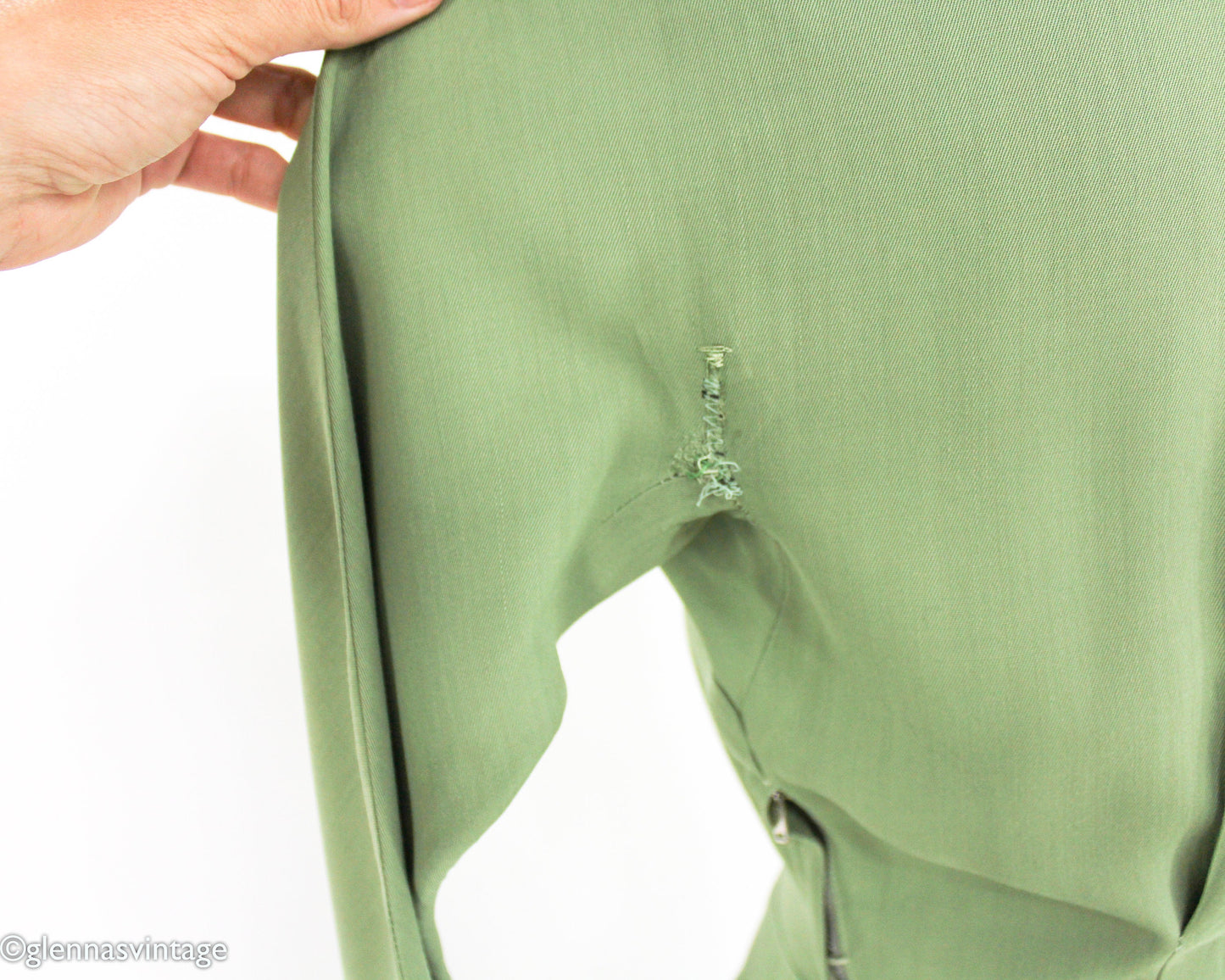 1940s Green Cotton Dress | 40s Green Embroidered Dress | Old Hollywood | Small