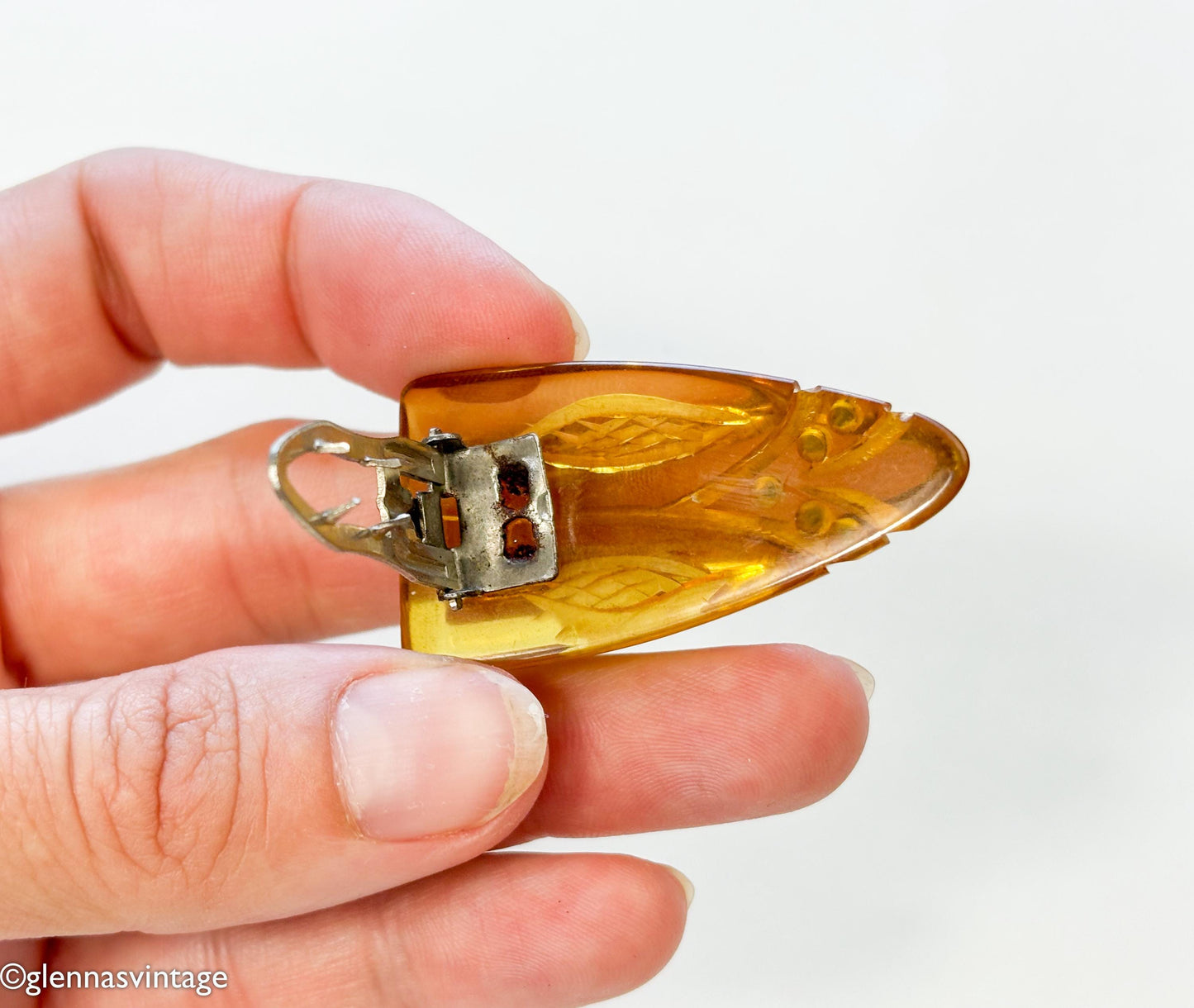 1920s Apple Juice Bakelite Dress Clip | Rhinestone Accent