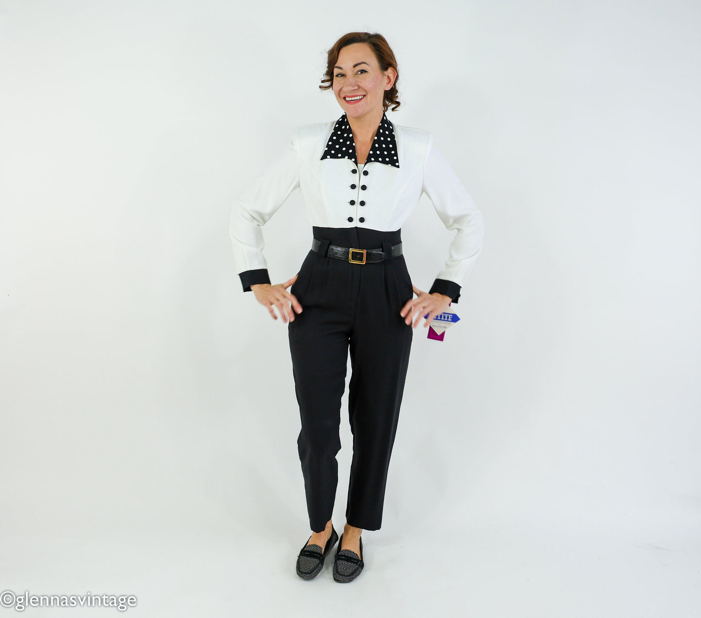1980s  Black & White Jumpsuit, Small