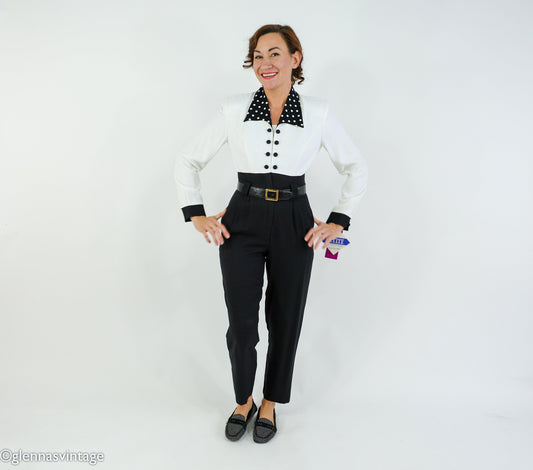 1980s  Black & White Jumpsuit, Small