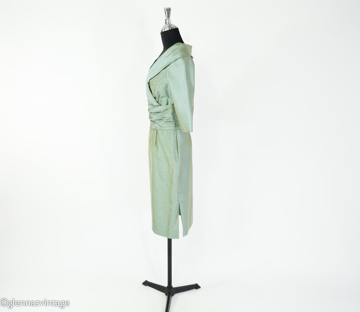 1950s Green Shantung Silk Cocktail Dress, Medium