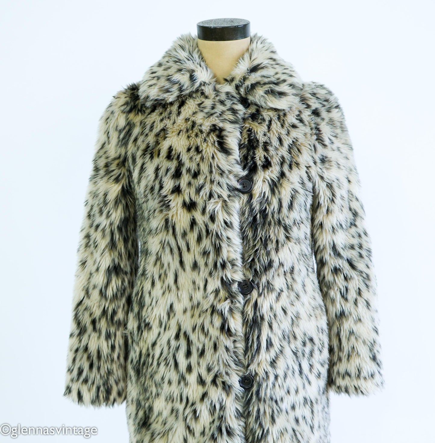 1980s Leopard Print Faux Fur Coat | 80s Beige Faux Animal Print Jacket | J. Crew | Small