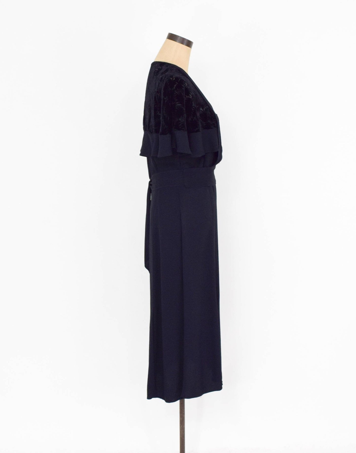1900s Black Velvet Crepe Dress | Downton Abbey Style, Medium